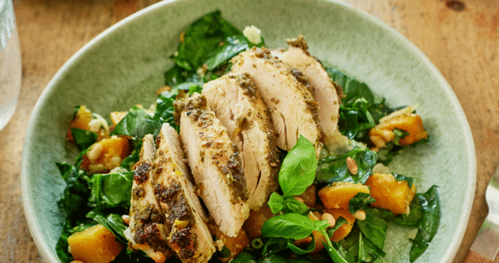 Pesto chicken and butternut squash salad